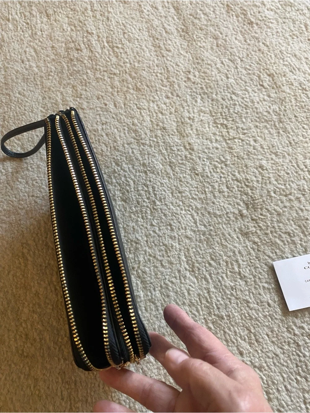 Coach Black Leather Wristlet with Gold Hardware
